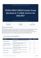 PEDIATRICS HESI Practice Exam Questions & Verified Answers for 2026&sol;2027
