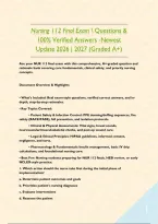 Nursing 112 Final Exam  Questions & 100&percnt; Verified Answers -Newest Update 2026 &vert; 2027 &lpar;Graded A&plus;&rpar;&NewLine;&NewLine;