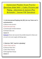 Journeyman Plumber Exam Practice &NewLine;Questions 2026&sol;2027 &vert; Codes&comma; Fixtures and &NewLine;Piping &vert; Questions & Answers Plus &NewLine;Rationales &vert; Instant Pdf Download