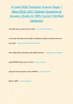 A-Level AQA Computer Science Paper 1 &lpar;New 2026&sol; 2027 Update&rpar; Questions & Answers &lbrace;Grade A&rcub; 100&percnt; Correct &lpar;Verified Solutions&rpar;&NewLine;&NewLine;