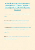 A-Level AQA Computer Science Paper 2 &lpar;New 2026&sol; 2027 Update&rpar; Questions & Answers &lbrace;Grade A&rcub; 100&percnt; Correct &lpar;Verified Solutions&rpar;&NewLine;&NewLine;