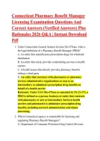 Connecticut Pharmacy Benefit Manager &NewLine;Licensing Examination Questions And &NewLine;Correct Answers &lpar;Verified Answers&rpar; Plus &NewLine;Rationales 2026 Q&A &vert; Instant Download &NewLine;Pdf 