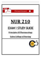 NUR 210 &NewLine;EXAM 1 STUDY GUIDE &NewLine;Principles Of Pharmacology &NewLine;Galen College of Nursing