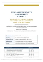 BSN 246 HESI Health Assessment Exam V1 2026&sol;2027 &vert; Verified Answers &vert; 100&percnt; Correct &vert; Grade A &vert; Pass Guaranteed - A&plus; Graded&NewLine;&NewLine;