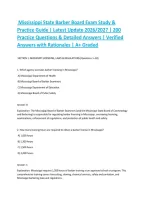 Mississippi State Barber Board Exam Study & Practice Guide &vert; Latest Update 2026&sol;2027 &vert; 200 Practice Questions & Detailed Answers &vert; Verified Answers with Rationales &vert; A&plus; Graded