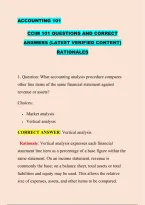 Accounting 101 &NewLine;Questions And Correct &NewLine;Answers &lpar;Latest Verified Content&rpar;  &NewLine;Rationales 