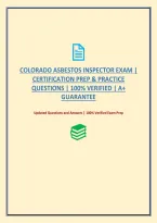 Colorado Asbestos Inspector Exam &vert; Certification Prep & Practice Questions &vert; 100&percnt; Verified &vert; A&plus; Guarantee