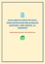 Texas Asbestos Inspector Exam &vert; Tdshs Certification Prep & Practice Questions &vert; 100&percnt; Verified &vert; A&plus; Guarantee