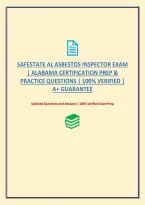 Safestate Al Asbestos Inspector Exam &vert; Alabama Certification Prep & Practice Questions &vert; 100&percnt; Verified &vert; A&plus; Guarantee