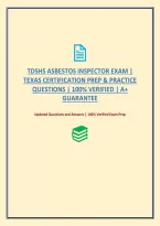 Tdshs Asbestos Inspector Exam &vert; Texas Certification Prep & Practice Questions &vert; 100&percnt; Verified &vert; A&plus; Guarantee