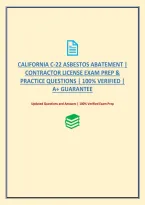 California C-22 Asbestos Abatement &vert; Contractor License Exam Prep & Practice Questions &vert; 100&percnt; Verified &vert; A&plus; Guarantee