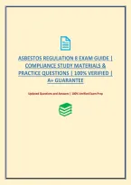 Asbestos Regulation 8 Exam Guide &vert; Compliance Study Materials & Practice Questions &vert; 100&percnt; Verified &vert; A&plus; Guarantee