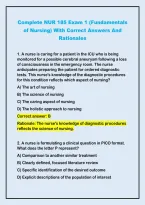 2026-2027 Complete NUR 185 Exam 1 &lpar;Fundamentals&NewLine;of Nursing&rpar; With Correct Answers And&NewLine;Rationales