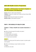 AHS-180 Health Careers Preparation&NewLine;Complete 1&comma;050-Question Test Bank &lpar;Chapters 1&ndash;30&rpar; with Answers and Rationales&NewLine;Course&colon; AHS-180 &ndash; Health Careers Preparation&NewLine;Textbook&colon; Introduction to Health Care & Careers by Roxann DeLaet &lpar;ISBN&colon; 9781284322293&rpar;&NewLine;Format