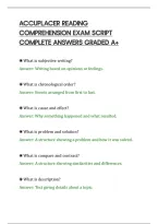 Accuplacer Reading&NewLine;Comprehension Exam Script&NewLine;Complete Answers Graded 