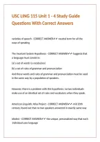 USC LING 115 Unit 1 - 4 Study Guide Questions With Correct Answers