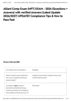 Alliant Comp Exam &lpar;MFT&rpar; EXAM - 2026 &lpar;Questions &plus; Answers&rpar; with verified Answers &lpar;Latest Update 2026&sol;2027&rpar; UPDATE&excl;&excl; Compliance Tips & How to Pass Fast&NewLine;