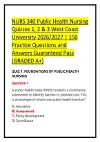 NURS 340 Public Health Nursing Quizzes 1&comma; 2 & 3 West Coast University 2026&sol;2027 &vert; 150 Practice Questions and Answers Guaranteed Pass &lpar;GRADED A&plus;&rpar;