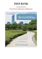 Test Bank for Accounting&comma; 30th Edition by Carl Warren&comma; Jefferson Jones&comma; William Tayler&comma; Chapter 1-24 &vert; All Chapters