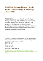 NSG 3500 Maternal Exam 1 Study &NewLine;Guide &vert; Galen College of Nursing &vert; &NewLine;2026&sol;2027