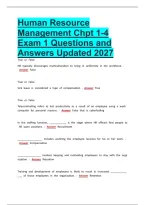 Human Resource Management Chpt 1-4 Exam 1 Questions and Answers Updated 2027&NewLine;