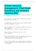 Human resource management Final Exam Questions and Answers Updated 2027