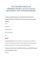 Nur 210 Principles Of&NewLine;Pharmacology Actual Exam&NewLine;Questions And Answers 2026&sol;2027