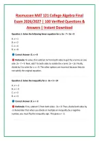 Rasmussen MAT 121 College Algebra Final &NewLine;Exam 2026&sol;2027 &vert; 100 Verified Questions & &NewLine;Answers &vert; Instant Download 