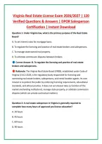 Virginia Real Estate License Exam 2026&sol;2027 &vert; 120 &NewLine;Verified Questions & Answers &vert; DPOR Salesperson &NewLine;Certification &vert; Instant Download 