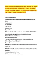 Illinois Auctioneer Licensing Examination Practice Test Newest &NewLine;2026&sol;2027 Edition 300 Questions with Correct Answers & &NewLine;Detailed Rationales Based on the Illinois Auction License Act &NewLine;&lpar;225 ILCS 407&rpar; and IDFPR Requirements 