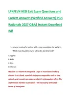 LPN&sol;LVN HESI Exit Exam Questions and &NewLine;Correct Answers &lpar;Verified Answers&rpar; Plus &NewLine;Rationale 2027 Q&A&vert; Instant Download &NewLine;Pdf