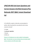 LPN&sol;LVN HESI Exit Exam Questions and &NewLine;Correct Answers &lpar;Verified Answers&rpar; Plus &NewLine;Rationale 2027 Q&A&vert; Instant Download &NewLine;Pdf