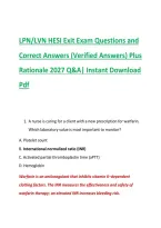 LPN&sol;LVN HESI Exit Exam Questions and &NewLine;Correct Answers &lpar;Verified Answers&rpar; Plus &NewLine;Rationale 2027 Q&A&vert; Instant Download &NewLine;Pdf