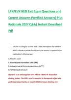 LPN&sol;LVN HESI Exit Exam Questions and &NewLine;Correct Answers &lpar;Verified Answers&rpar; Plus &NewLine;Rationale 2027 Q&A&vert; Instant Download &NewLine;Pdf