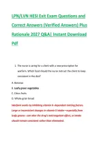 LPN&sol;LVN HESI Exit Exam Questions and &NewLine;Correct Answers &lpar;Verified Answers&rpar; Plus &NewLine;Rationale 2027 Q&A&vert; Instant Download &NewLine;Pdf 
