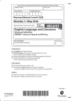 Pearson Edexcel AS English Language and Literature 8EL0&sol;01 Paper 1 &ndash; Voices in Speech and Writing QP & MS Merged June 2026