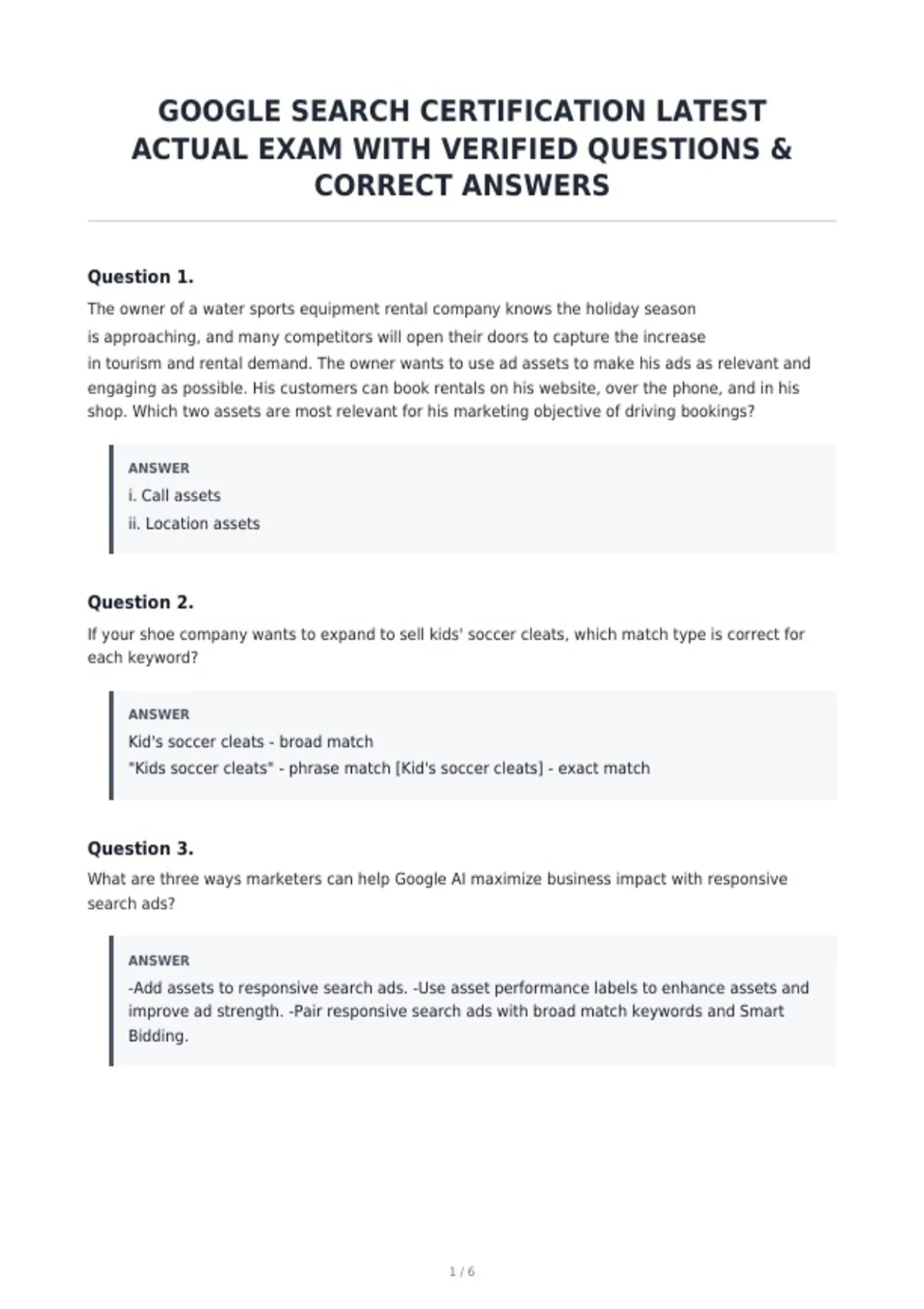 Testing Google Search Google Search Certification Latest Actual Exam With Verified Questions ...