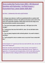 Nurse Leadership Practice Exam 2026 &vert; 100 Advanced &NewLine;Questions with Rationales &vert; Verified Answers &vert; &NewLine;Guaranteed Pass&vert; Latest Update 2026-2027