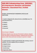 NUR 2063 Pathophysiology Exam  2025&sol;2026 &vert; &NewLine;80 Comprehensive Questions with Detailed &NewLine;Rationales &vert; Guaranteed Pass &vert; Verified &NewLine;Answers