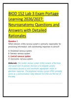 BIOD 152 Lab 3 Exam Portage Learning 2026&sol;2027&colon; Neuroanatomy Questions and Answers with Detailed Rationales