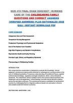 Nur 418 Final Exam 2026&sol;2027 &vert; Nursing&NewLine;Care Of The Childbearing Family&NewLine;Questions And Correct Answers&NewLine;&lpar;Verified Answers&rpar; Plus Rationales 2026&NewLine;Q&A &vert; Instant Download Pdf&NewLine;