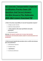 ACI Concrete Transportation Inspector Certification Practice Exam 100 Questions And Correct Answers &lpar;Verified Answers&rpar; Plus Rationales 2026 Q&A Instant Download Pdf