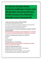 ACI Concrete Strength Testing &NewLine;Technician Certification Practice Exam&NewLine;100 Questions And Correct Answers &NewLine;&lpar;Verified Answers&rpar; Plus Rationales &NewLine;2026 Q&A Instant Download Pdf