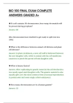 Bio 100 Final Exam Actual Paper&NewLine;With Solved Questions