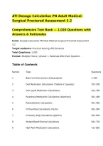 ATI Dosage Calculation PN Adult Medical-Surgical Proctored Assessment 3&period;2&NewLine;Comprehensive Test Bank &mdash; 1&comma;020 Questions with Answers & Rationales&NewLine;Exam&colon; Dosage Calculation PN Adult Medical-Surgical Proctored Assessment 3&period;2&NewLine;Target Audience&colon; Practical Nursing