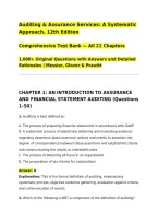 Auditing & Assurance Services&colon; A Systematic Approach&comma; 12th Edition&NewLine;Comprehensive Test Bank &mdash; All 21 Chapters&NewLine;1&comma;000&plus; Original Questions with Answers and Detailed Rationales &vert; Messier&comma; Glover & Prawitt&NewLine;
