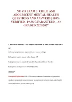 Nu 673 Exam 3&colon; Child And&NewLine;Adolescent Mental Health&NewLine;Questions And Answers &vert; 100&percnt;&NewLine;Verified&ndash; Pass Guaranteed &ndash; A&plus;&NewLine;Graded 2026&sol;2027