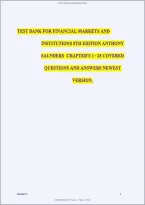 Test Bank for For Financial Markets and Institutions &lpar;8th Edition&rpar; - Graded A&plus; Comprehensive Exam Prep