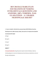 Bsn 206 Hallmark Exam&NewLine;Foundations Of Nursing&NewLine;Fundamentals Questions And&NewLine;Answers &vert; 100&percnt; Verified&ndash; Pass&NewLine;Guaranteed &ndash; A&plus; Graded&period;&NewLine;Nightingale 2026&sol;2027