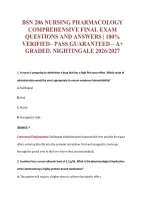 Bsn 206 Nursing Pharmacology&NewLine;Comprehensive Final Exam&NewLine;Questions And Answers &vert; 100&percnt;&NewLine;Verified&ndash; Pass Guaranteed &ndash; A&plus;&NewLine;Graded&period; Nightingale 2026&sol;2027